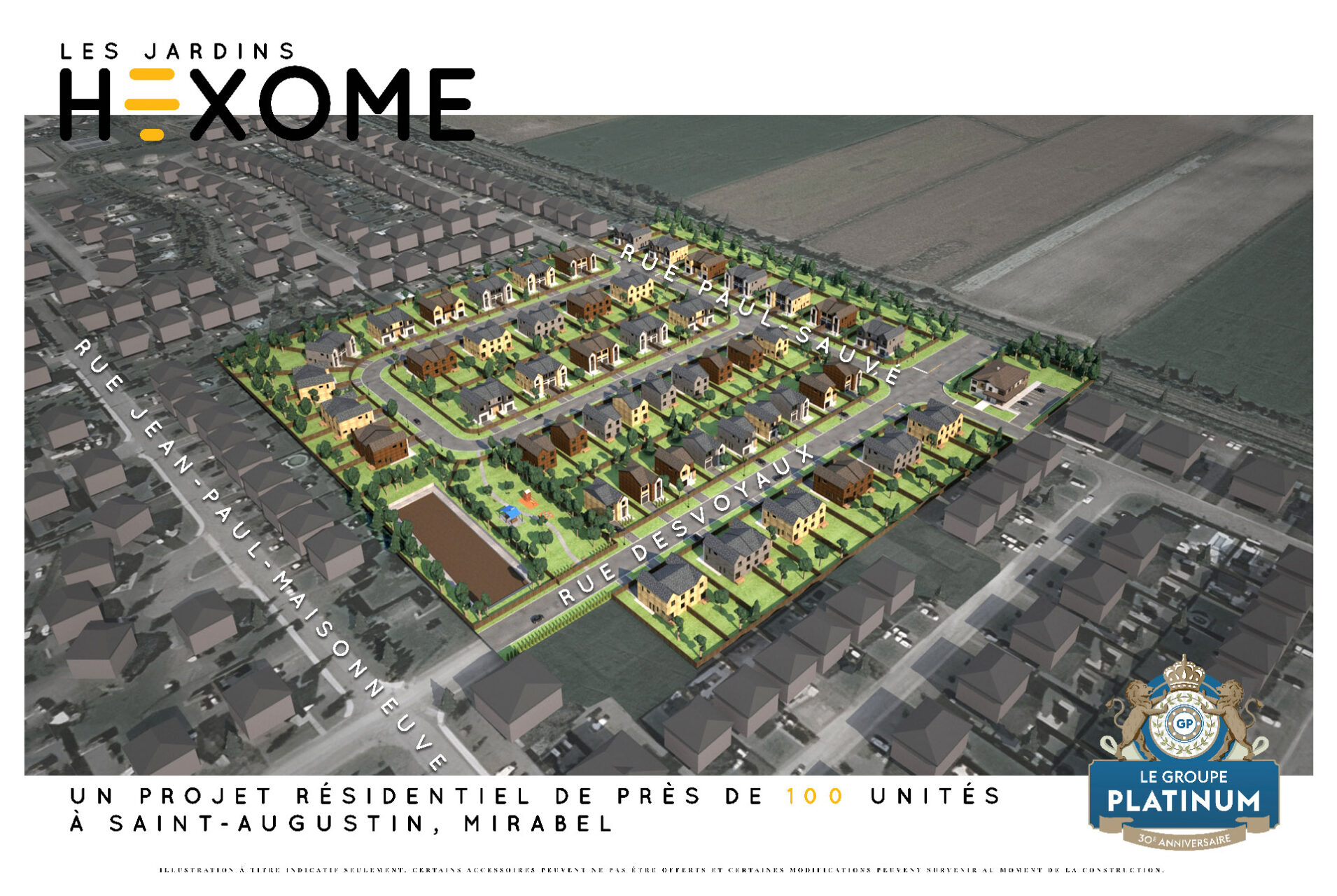 Plan d'ensemble Jardins Hexome maisons neuves Mirabel