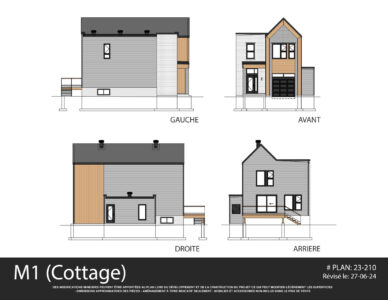 Plans des élévations du modèle de cottage M1