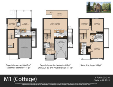 Plans de plancher du modèle de cottage M1 - maison neuve à Mirabel St-Augustin